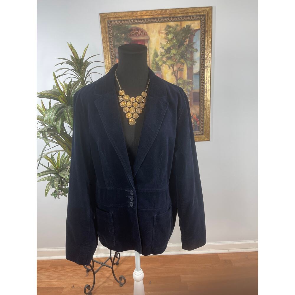 Jones New York Sport Women Jacket XL Navy Lapel‎ Notch Cotton Front Pocket Fairy